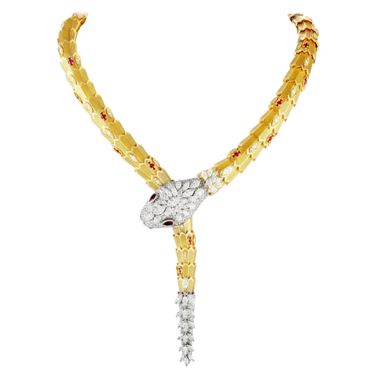 Serpenti Necklace Diamond Ruby Gold